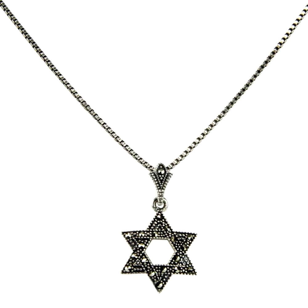 ❤️NWT Solid STERLING SILVER And marcasites 3D Star David, 18" CHA… - Picture 3 of 4